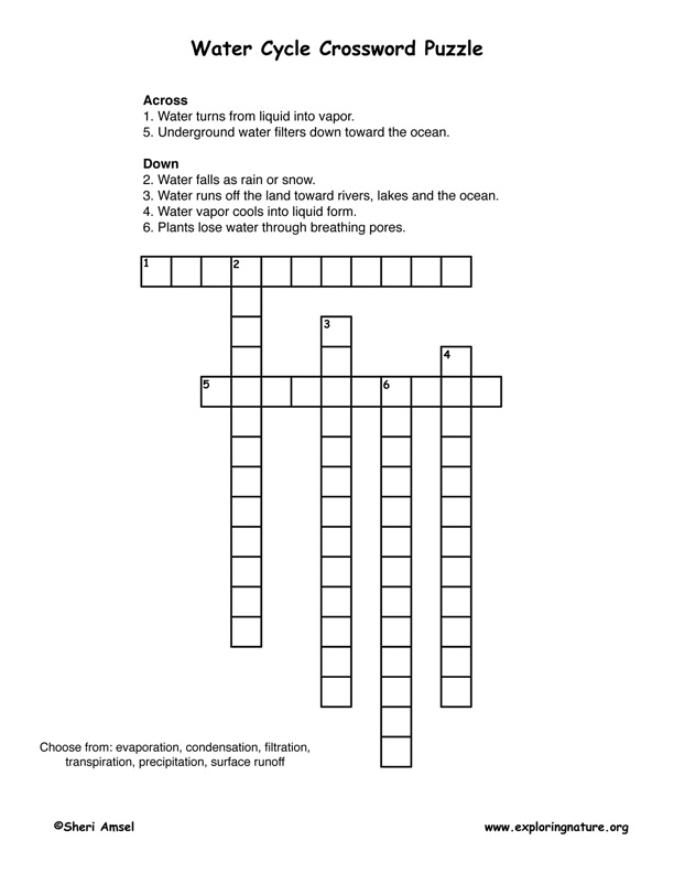 PUZZLE ANSWERS CYCLE CROSSWORD puzzle WATER weather  worksheets