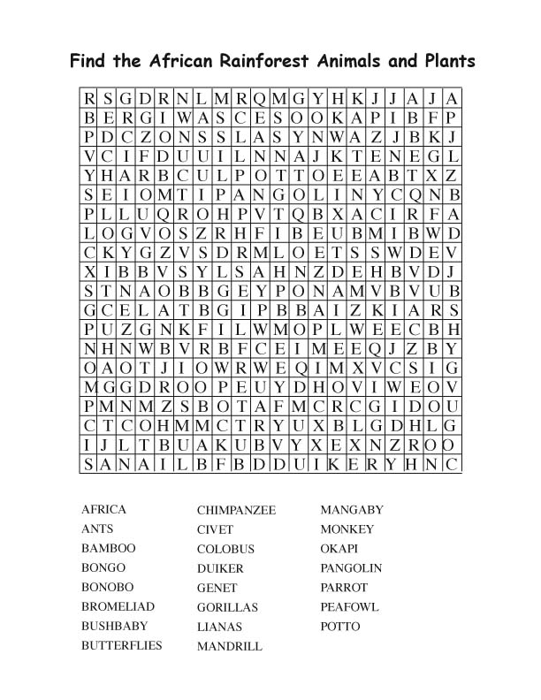 africa word search