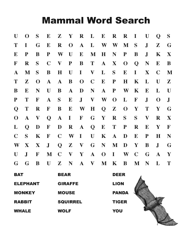 Mammal Word Search (Middle Readers) -- Exploring Nature Educational