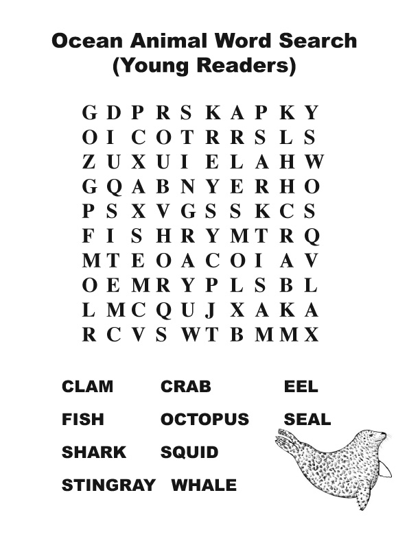 Ocean Animal Word Search (Primary)
