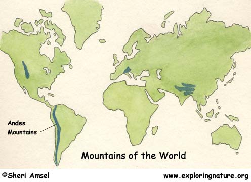 andes mountains on world map