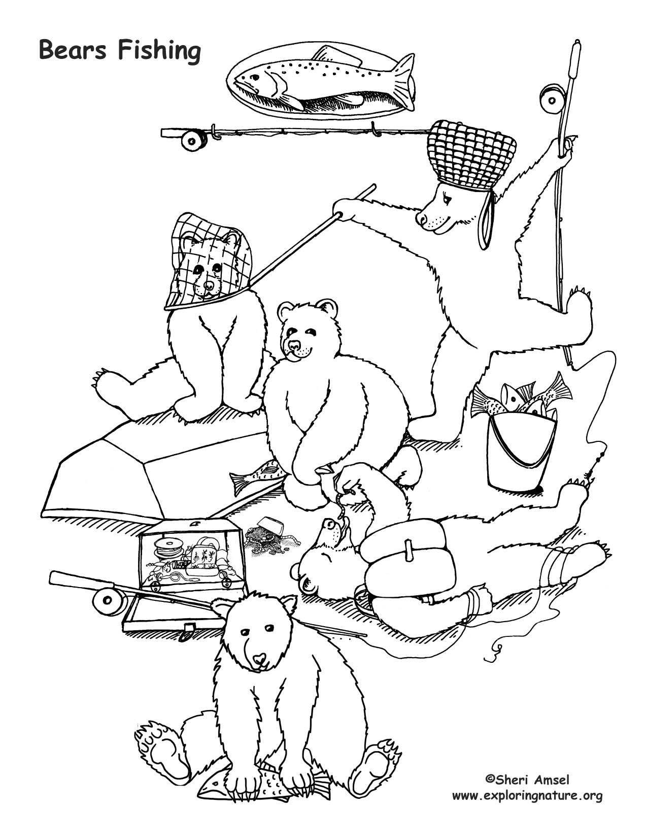 Bears Fishing Coloring Page