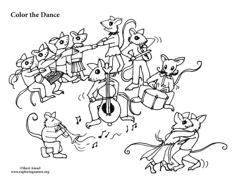 Mouse Dance Party Coloring Page