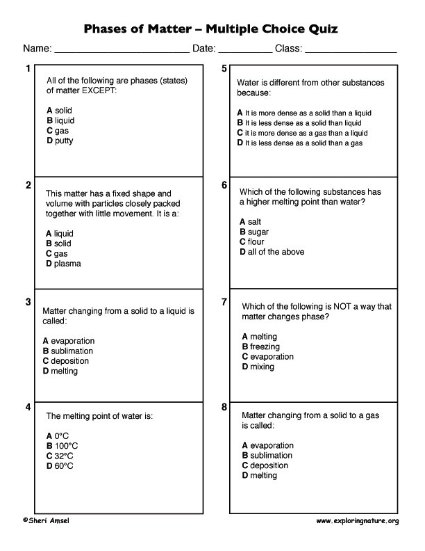 Phases of Matter – Gas, Liquids, Solids