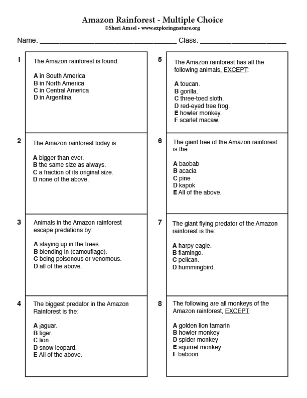 Amazon Rainforest - Multiple Choice