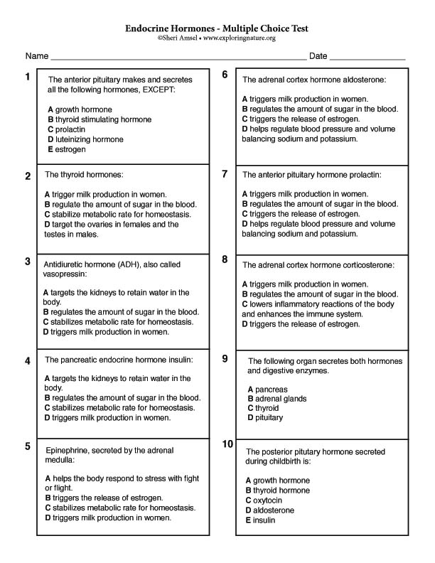 Endocrine Hormones - Multiple Choice