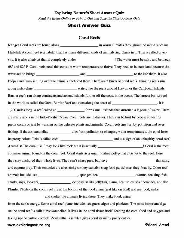 Coral Reefs - Read and React (Short Answer)