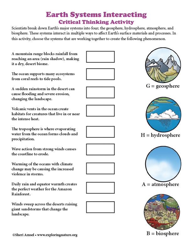 Earth System Interactions Worksheet Answers