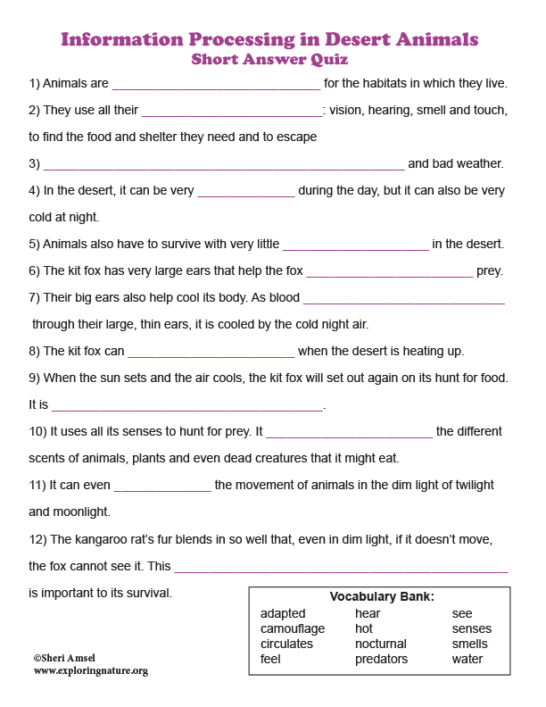 Information Processing in Desert Animals - Short Answer Quiz Information Processing in Desert Animals - Short Answer Quiz