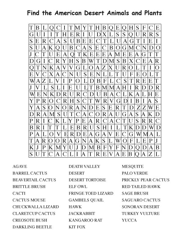 desert word search adults