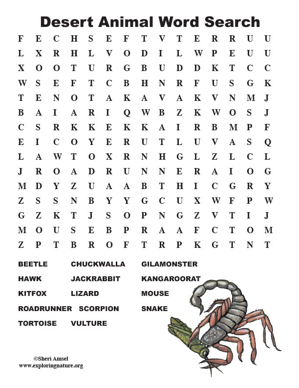 Desert Animal Word Search (Middle)