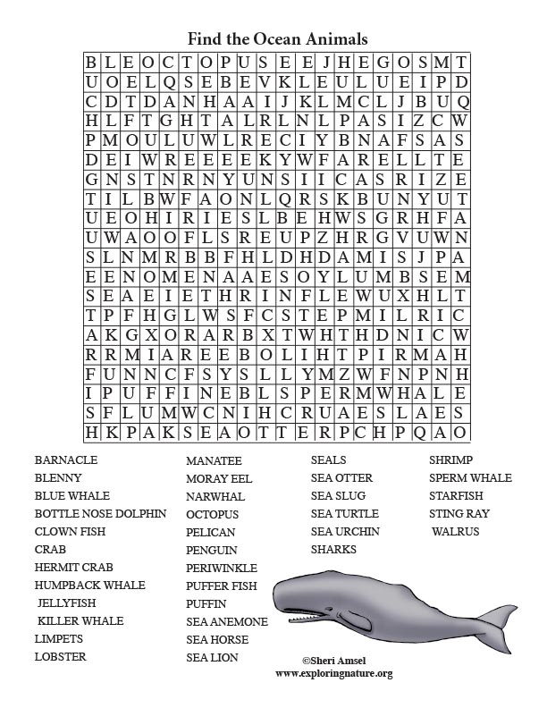 Ocean Animal Word Search (Adults)