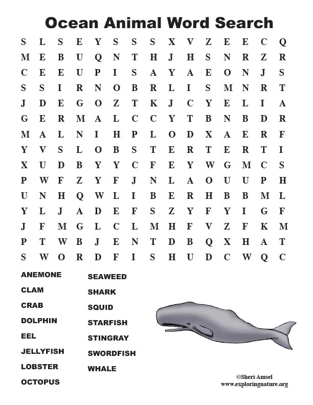 Ocean Animal Word Search (Middle)